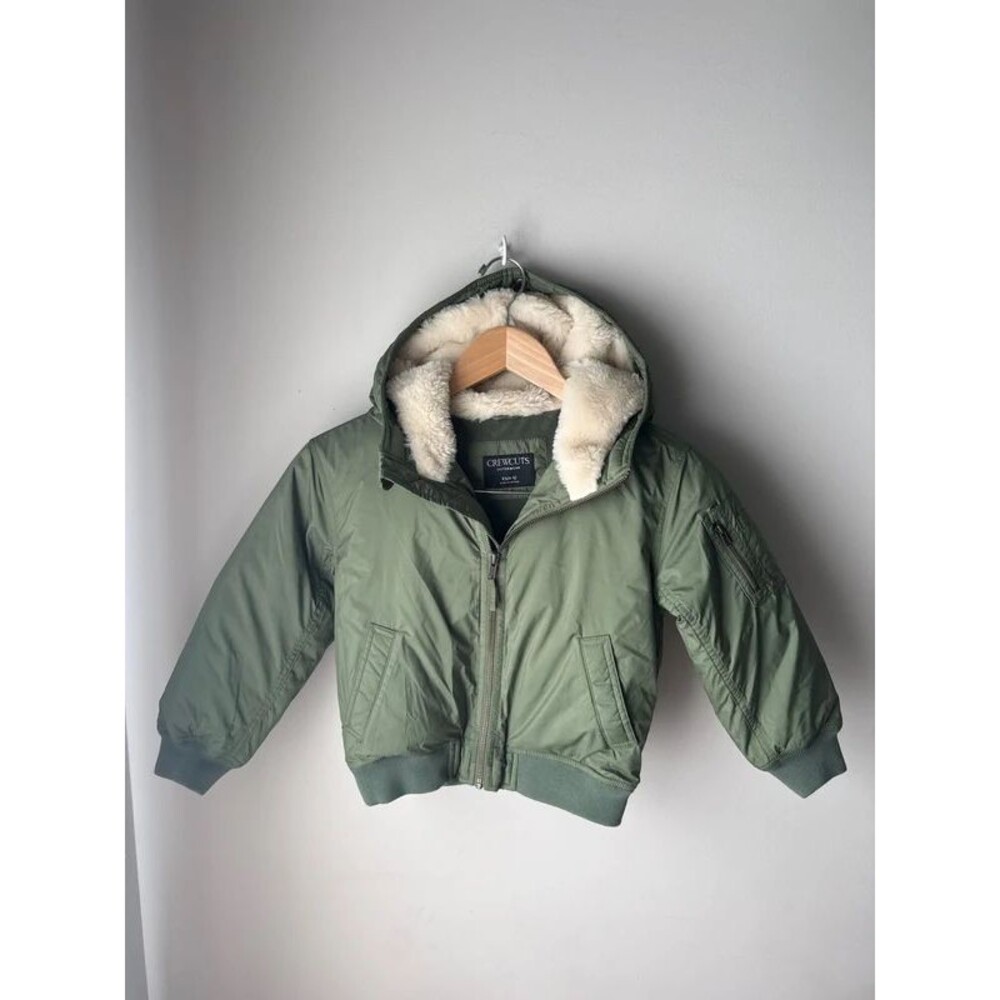 Crewcuts J.Crew Green Sherpa Lined Bomber Jacket Kids XS 4-5